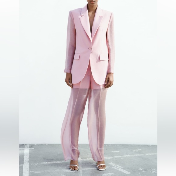 ZARA 2 PIECES SET MIXED ORGANZA BLAZER AND MIXED ORGANZA STRAIGHT LEG PANTS - Picture 7 of 16